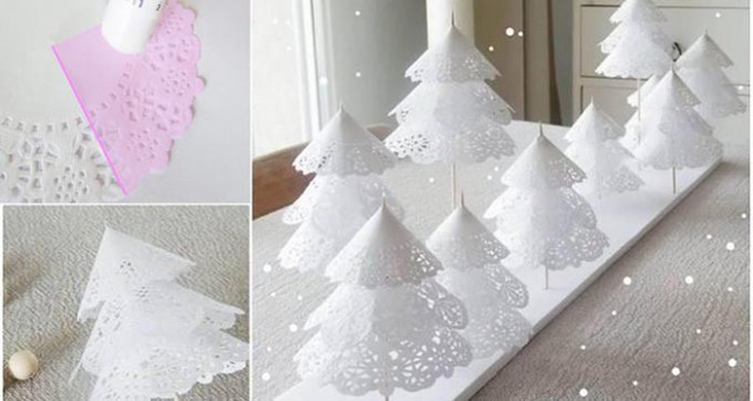 DIY Weihnachtsdeko: Papierdeckchen-Weihnachtsbäume